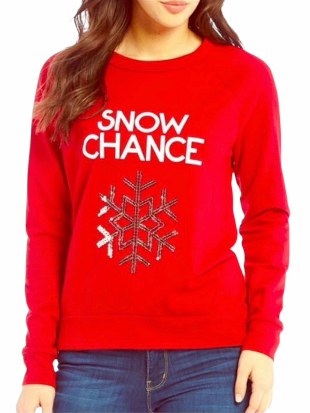 So It Is Red Scoopneck French Terry Snow Chance Sweatshirt - Large